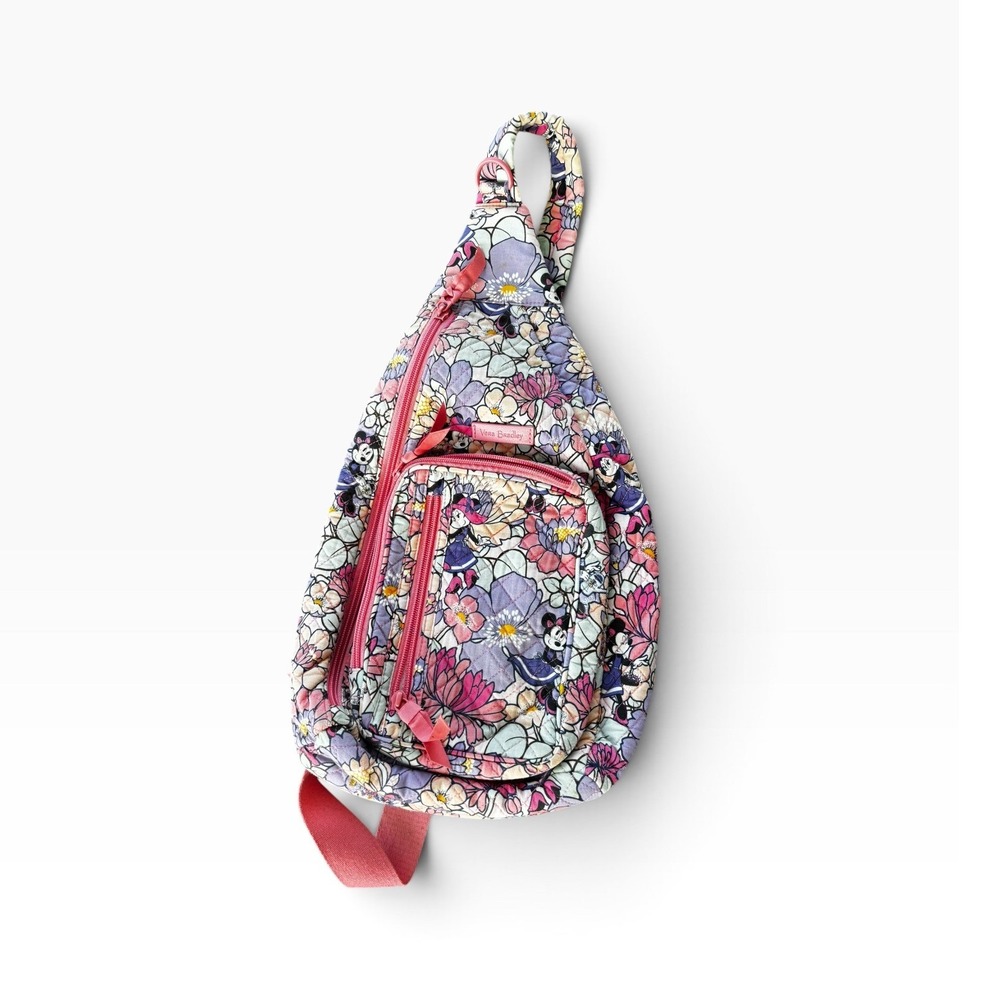 Vera Bradley Disney Minnie's Garden Party Sling Backpack Pink Purple Quilted